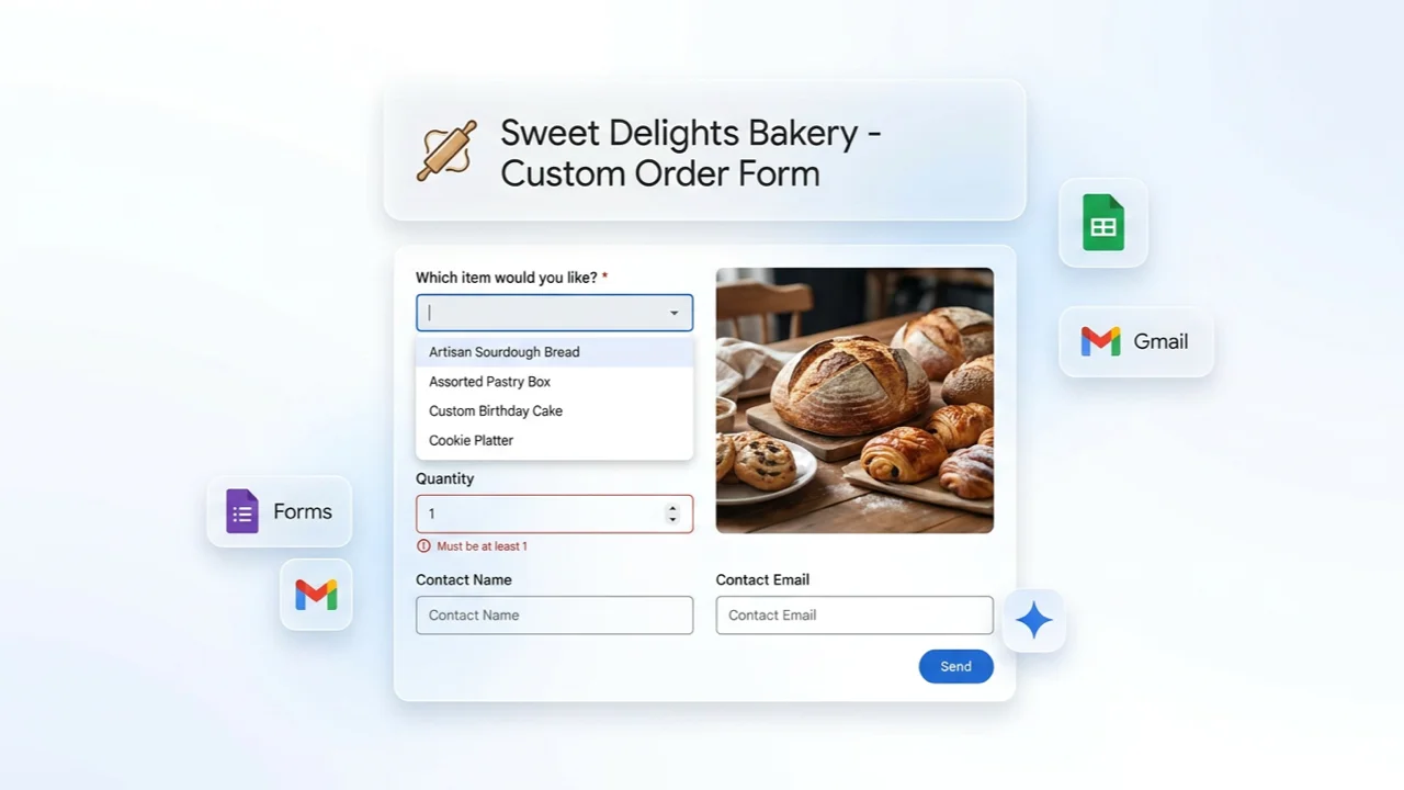 Google Forms order form with product selection and quantity fields