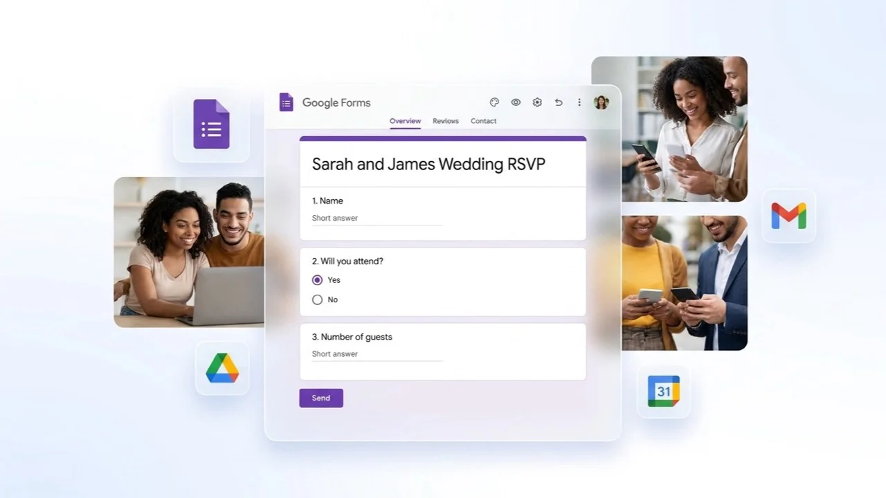 Google Forms wedding RSVP with name and attendance questions