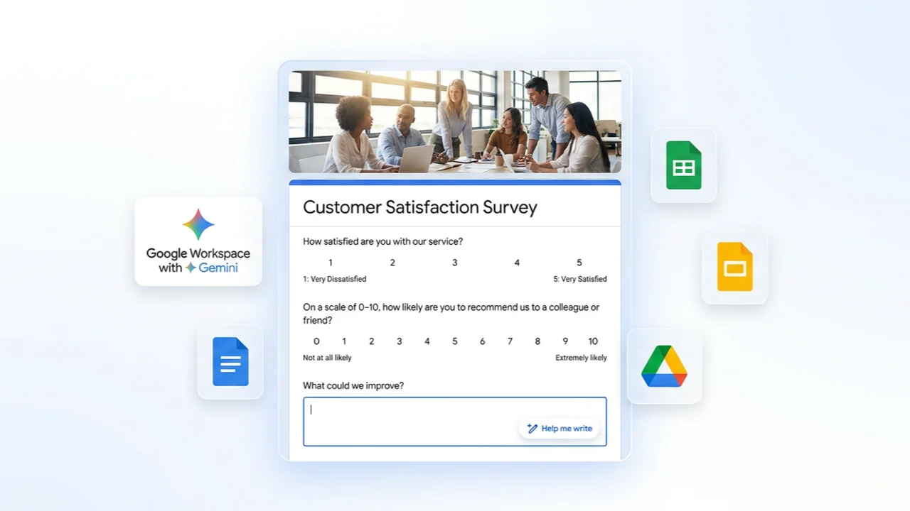 Google Forms customer satisfaction survey with rating scale and NPS question