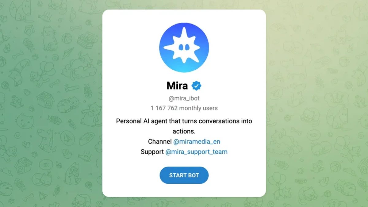 Mira AI Telegram bot profile, @mira_ibot