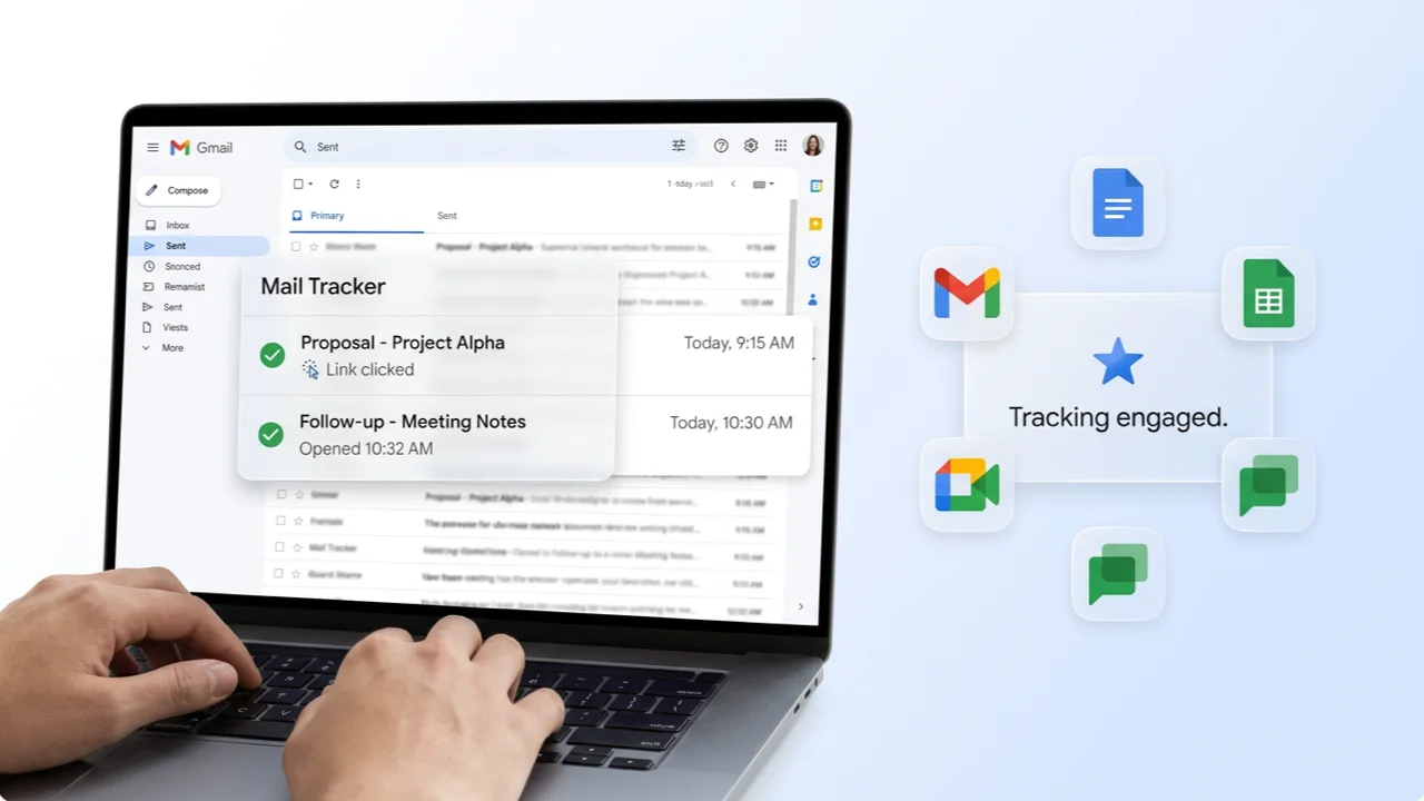 Gmail Sent folder showing open and link click tracking on follow-up emails
