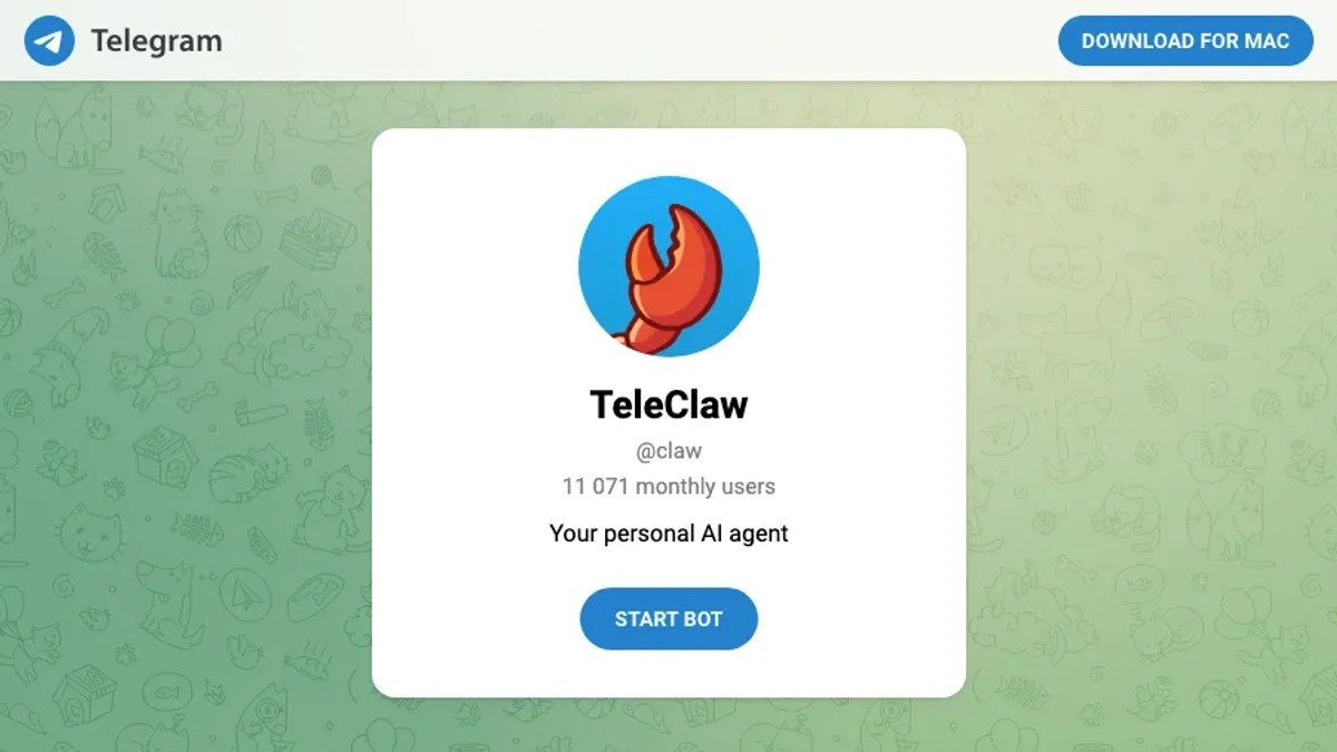 TeleClaw Telegram bot profile, @claw main screen