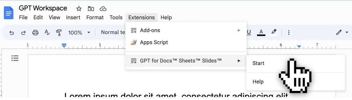 GPT Workspace in Google Docs screenshot